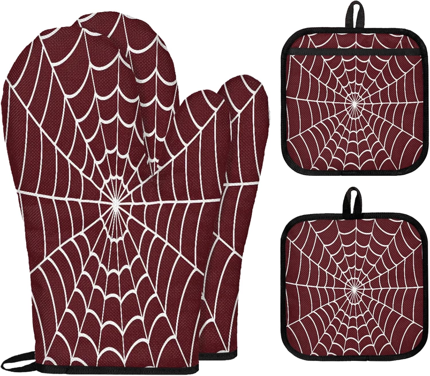 TropicalLife Spiders Web Halloween Oven Mitts and Pot Holders Set