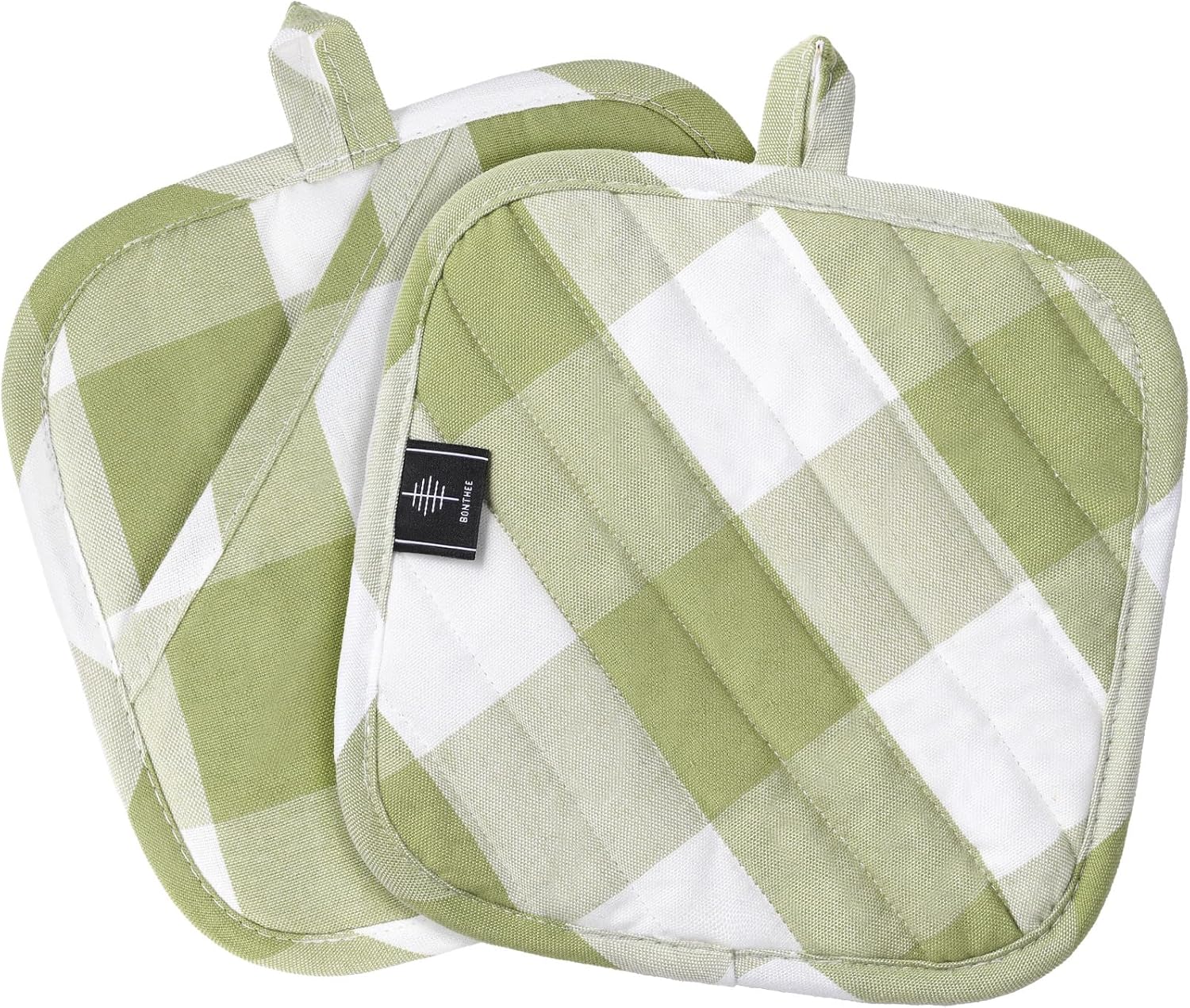 BontHee Heat-Resistant Potholders 2PK Green Plaid Design Kitchen Essential