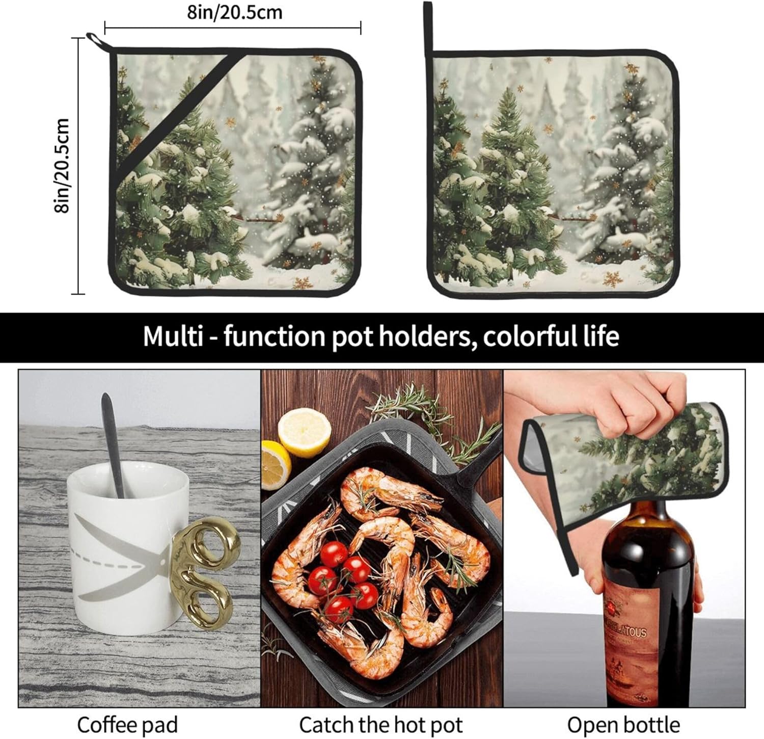 HOYYU Winter Snowflake Potholder Set of 2 Heat Resistant