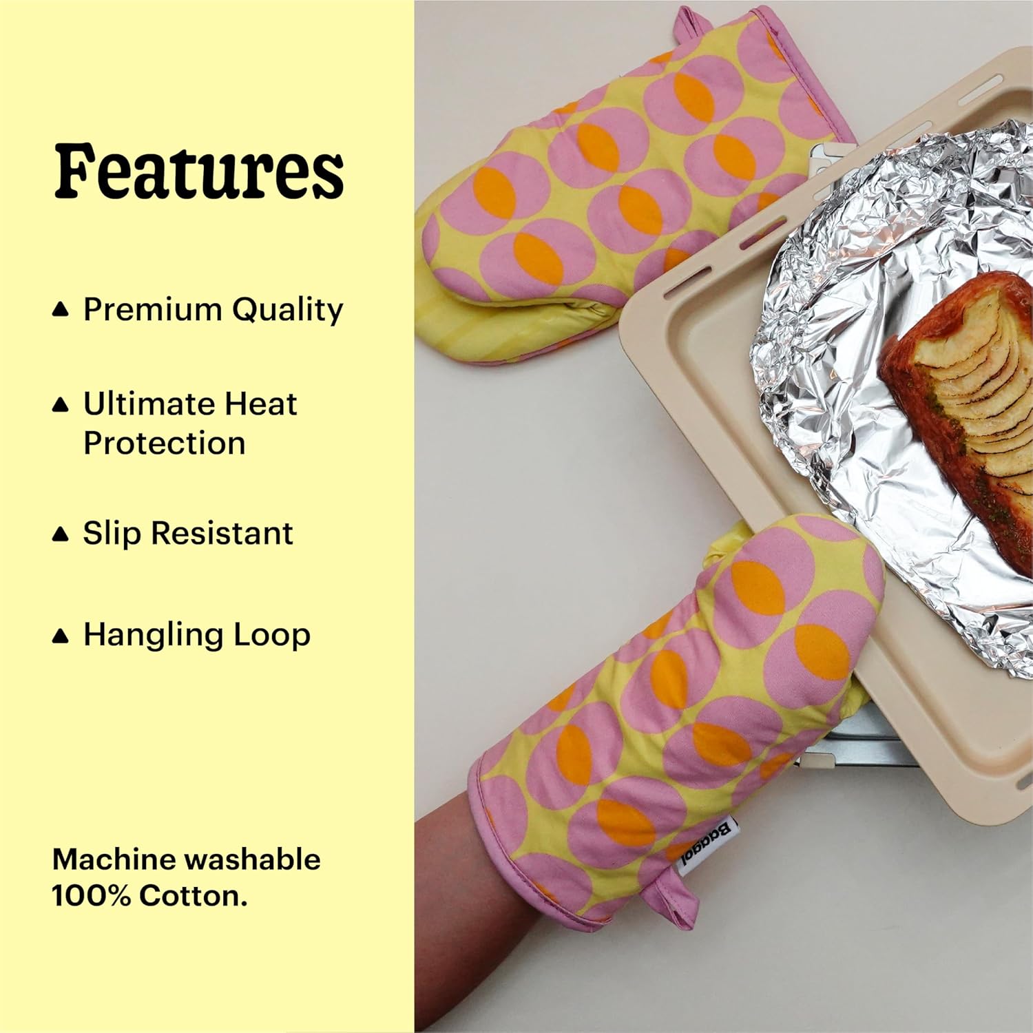 Baagol Premium Heat-Resistant Cotton Oven Mitt Set with Non-Slip Grips