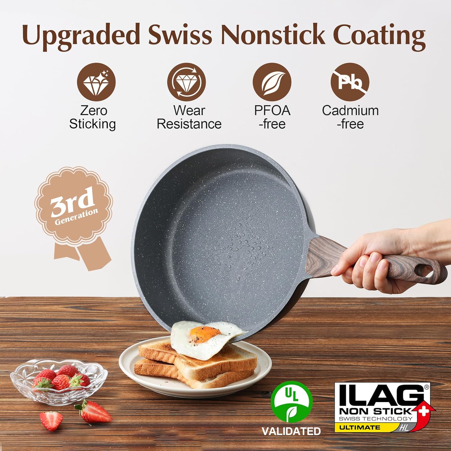 SENSARTE Nonstick Saut Pan with Lid 10-Inch