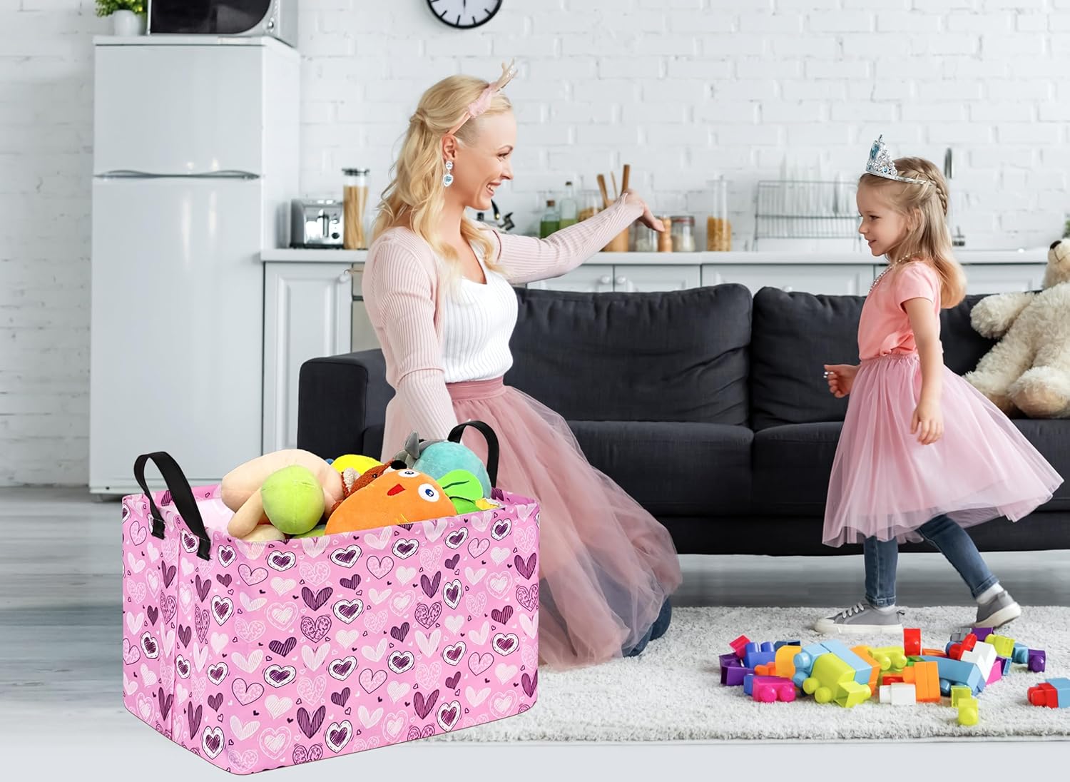 ACMUUNI Pink Heart Storage Basket for Kids and Laundry