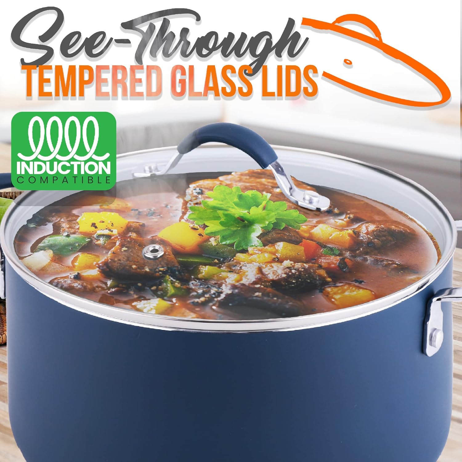 NutriChef Dutch Oven Pot with Tempered Glass Lid - 5 Quart Non-Stick
