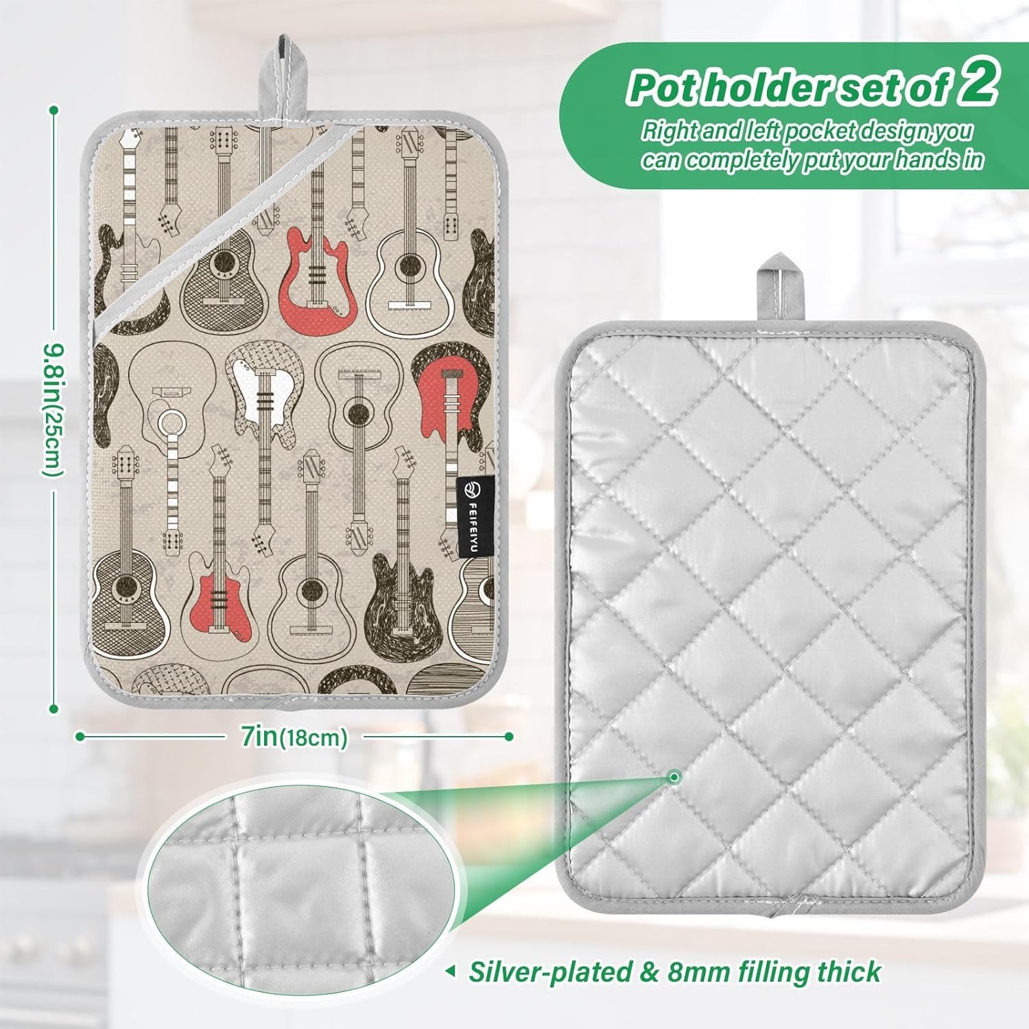 Heat-Resistant Potholder Set with Dual Pockets for Cooking Baking