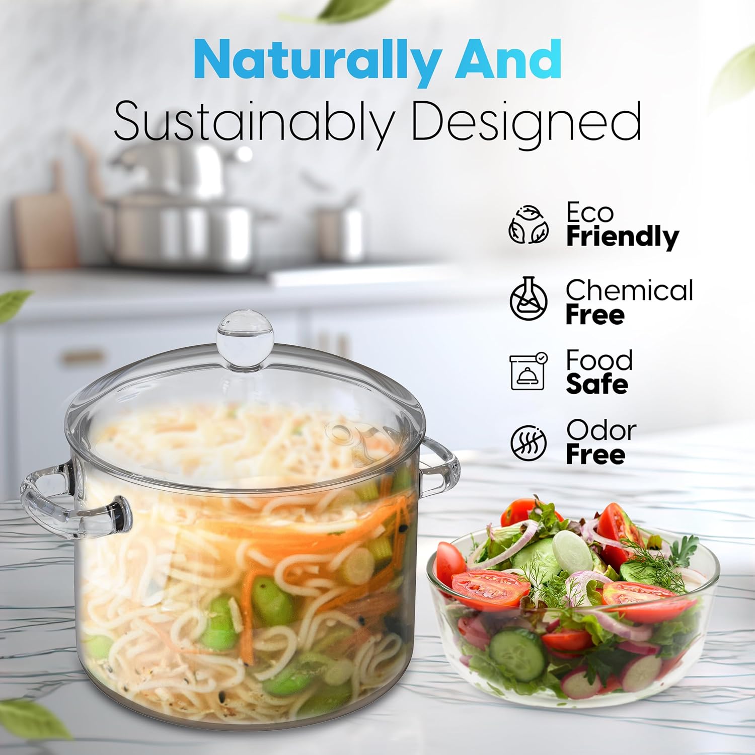 FILULA Glass Pot with Bowl - Durable Elegant for Cooking Serving