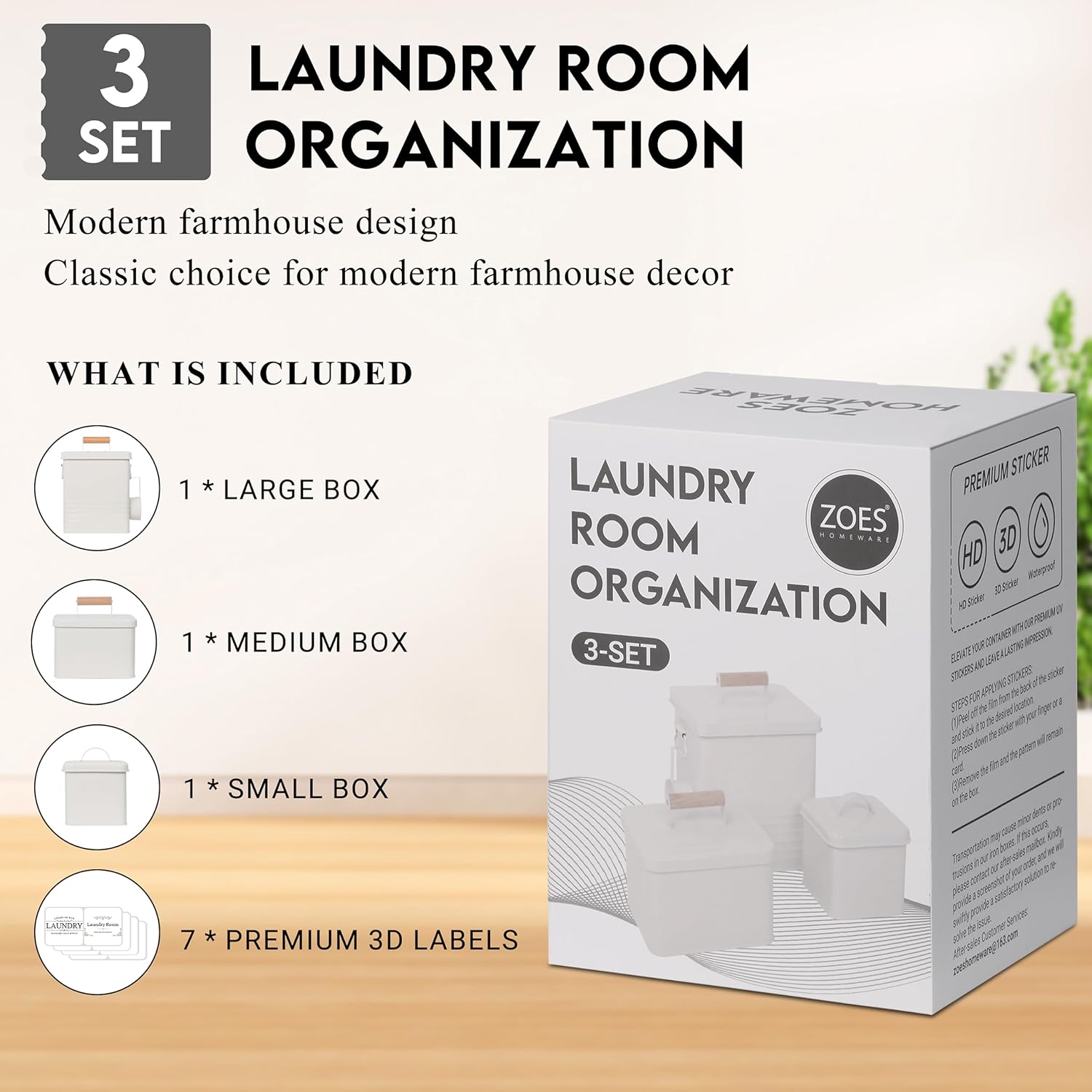 3-Set Modern Laundry Room Organization Baskets Labels
