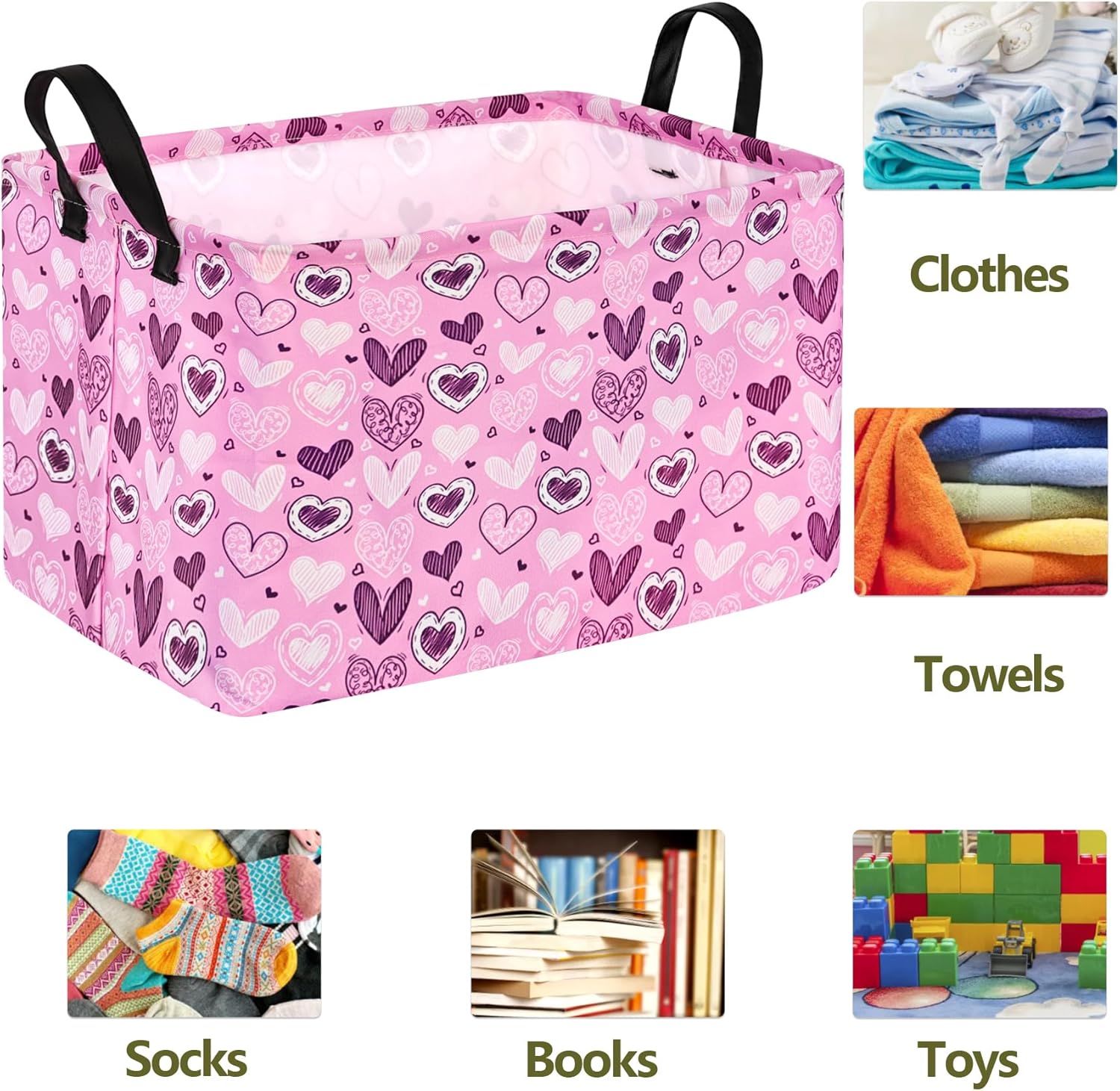 ACMUUNI Pink Heart Storage Basket for Kids and Laundry