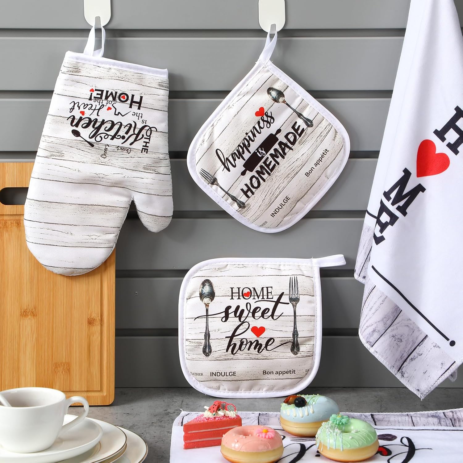 Rtteri 5 Pcs Farmhouse Dish Towels Oven Mitts Set