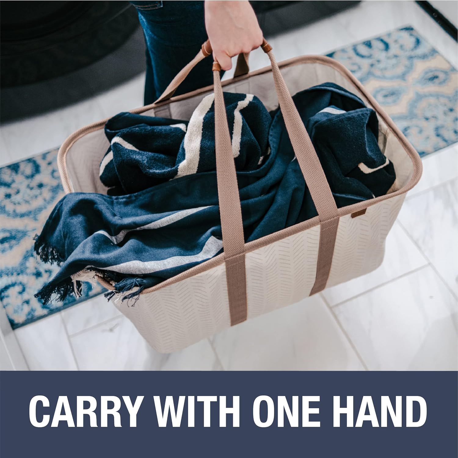 CleverMade Collapsible Laundry Tote LUXE Mocha 2PK - 50L 13 Gal