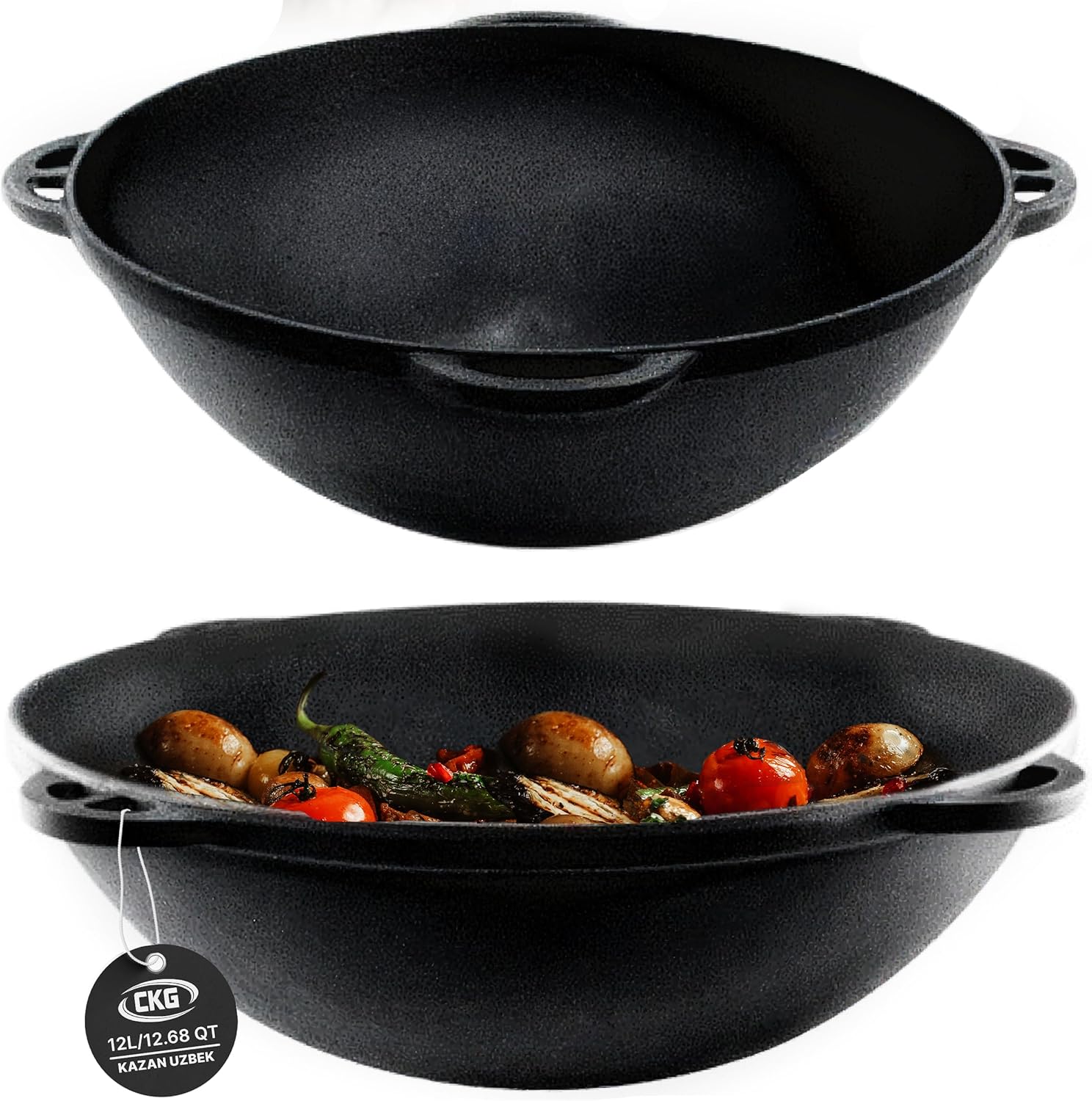 Oven-Like Cast Iron Kazan Pot Double Handle Robust Outdoor Cooking Pan