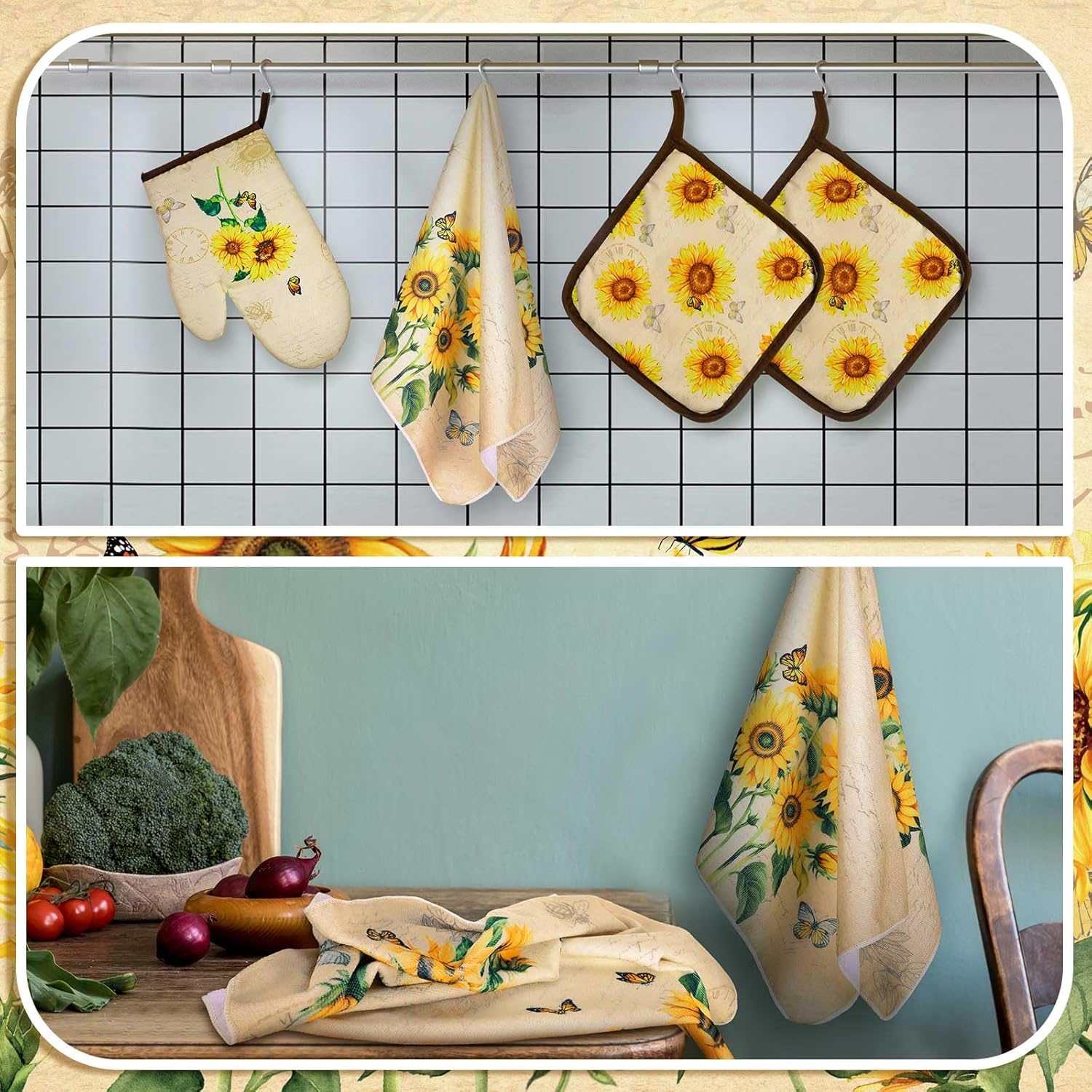 Bencailor 7 Pcs Kitchen Towels Set with Oven Mitt and Apron