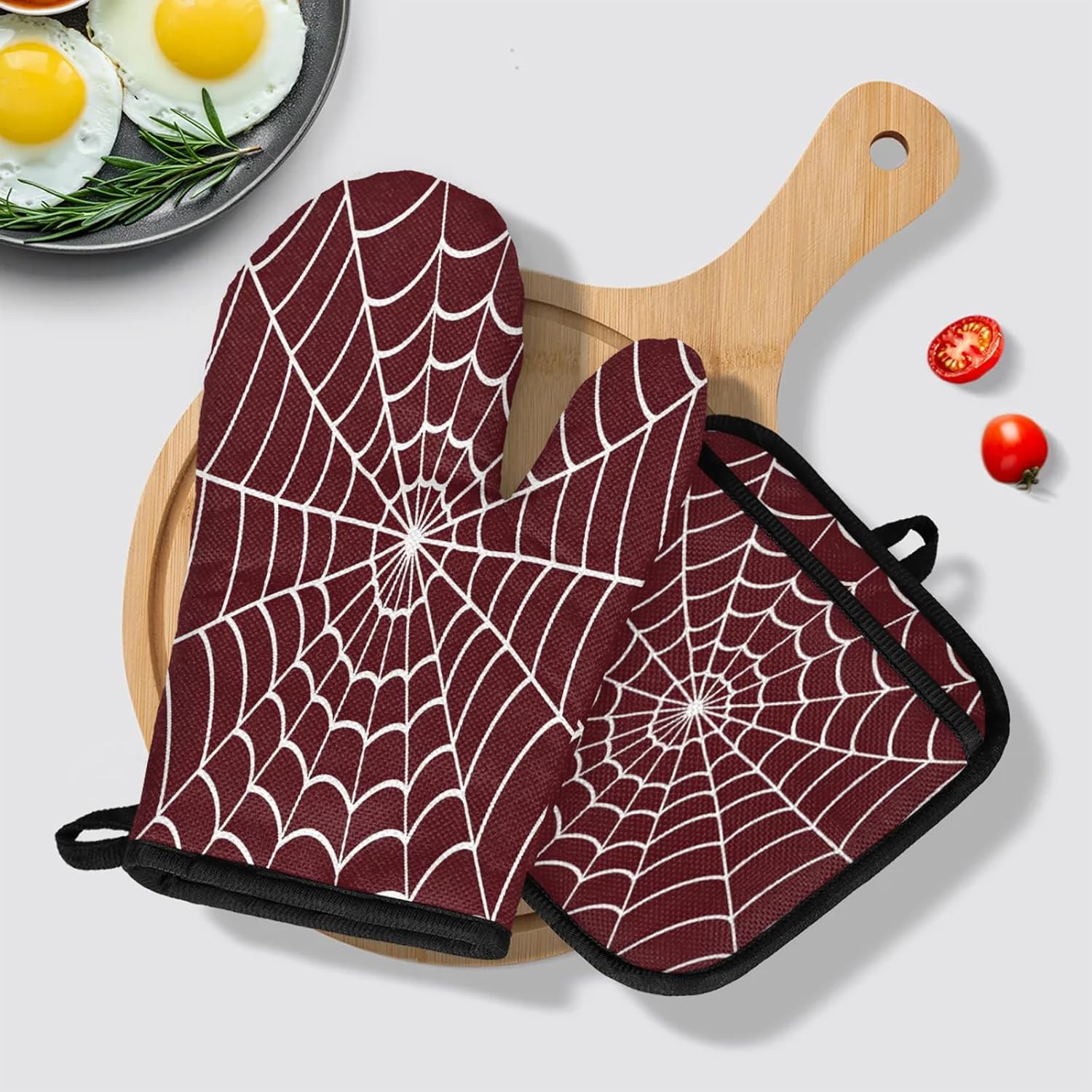 TropicalLife Spiders Web Halloween Oven Mitts and Pot Holders Set