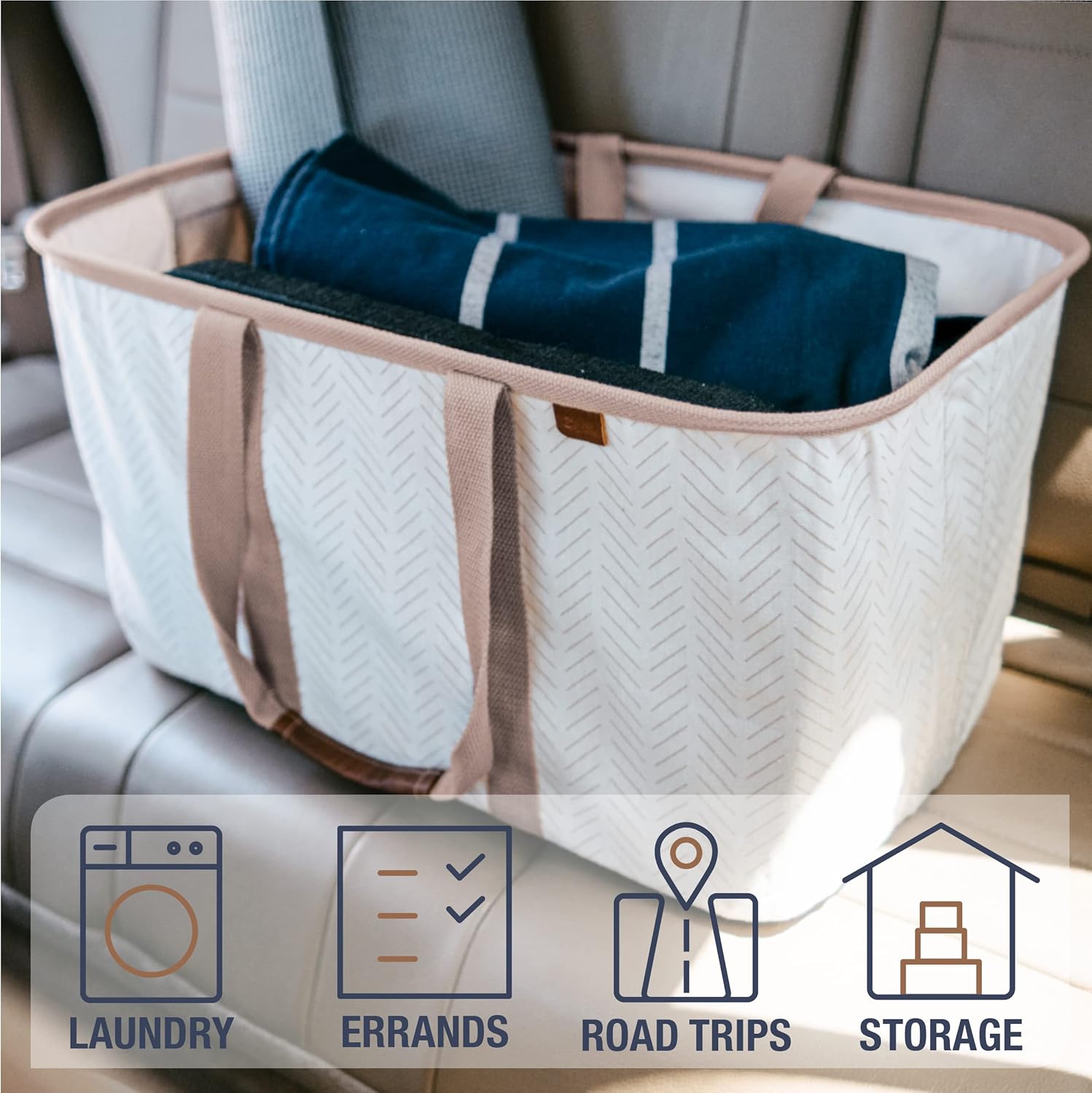CleverMade Collapsible Laundry Tote LUXE Mocha 2PK - 50L 13 Gal