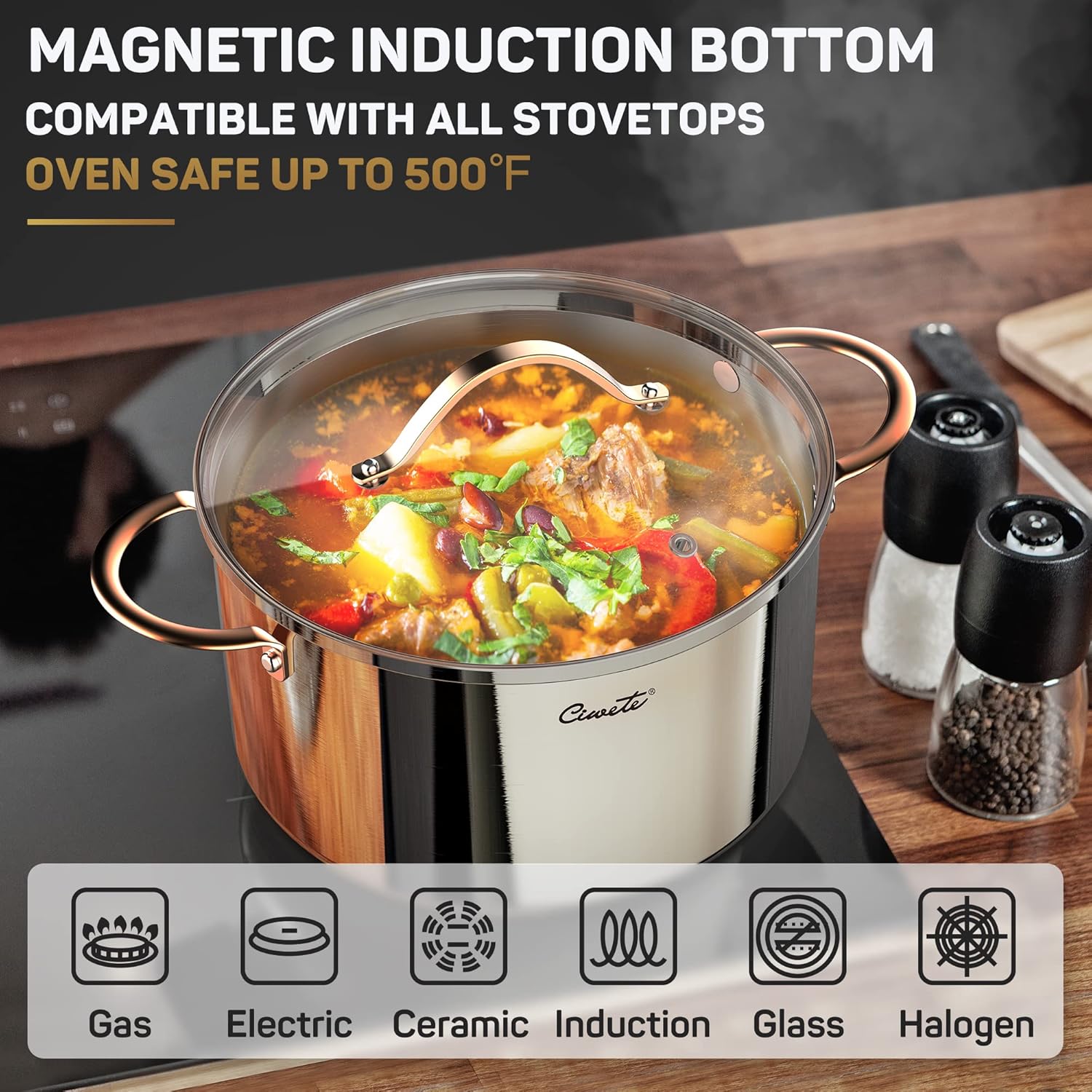 8 Quart Stock Pot with 3-Ply Stainless Steel - Easy Cooking Solution