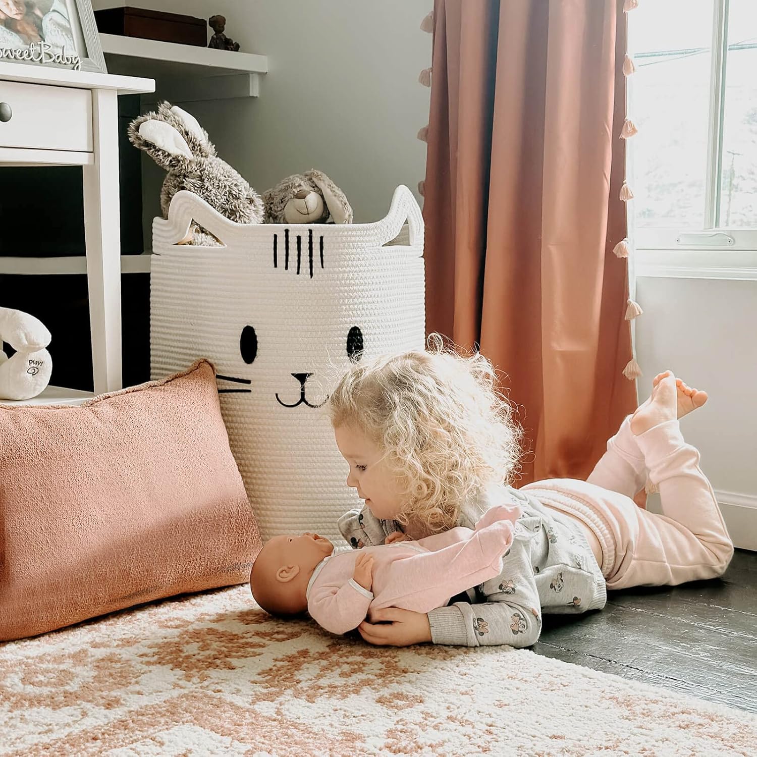 Cute Cat Basket White INDRESSME Tall Laundry Basket for Kids Cats