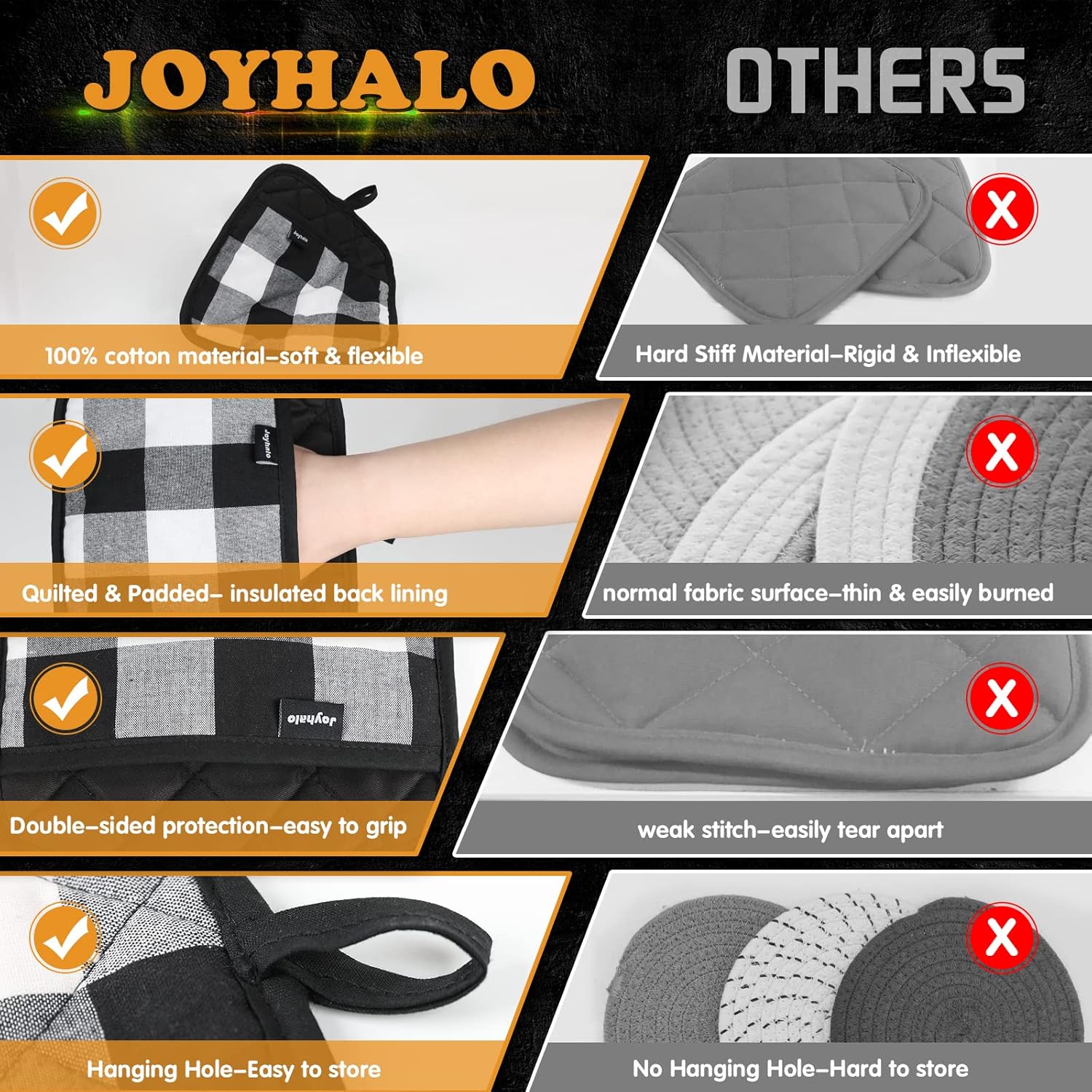 Joyhalo 4-Piece Christmas Pot Holders Set Heat-Resistant Kitchen Pots and Pans