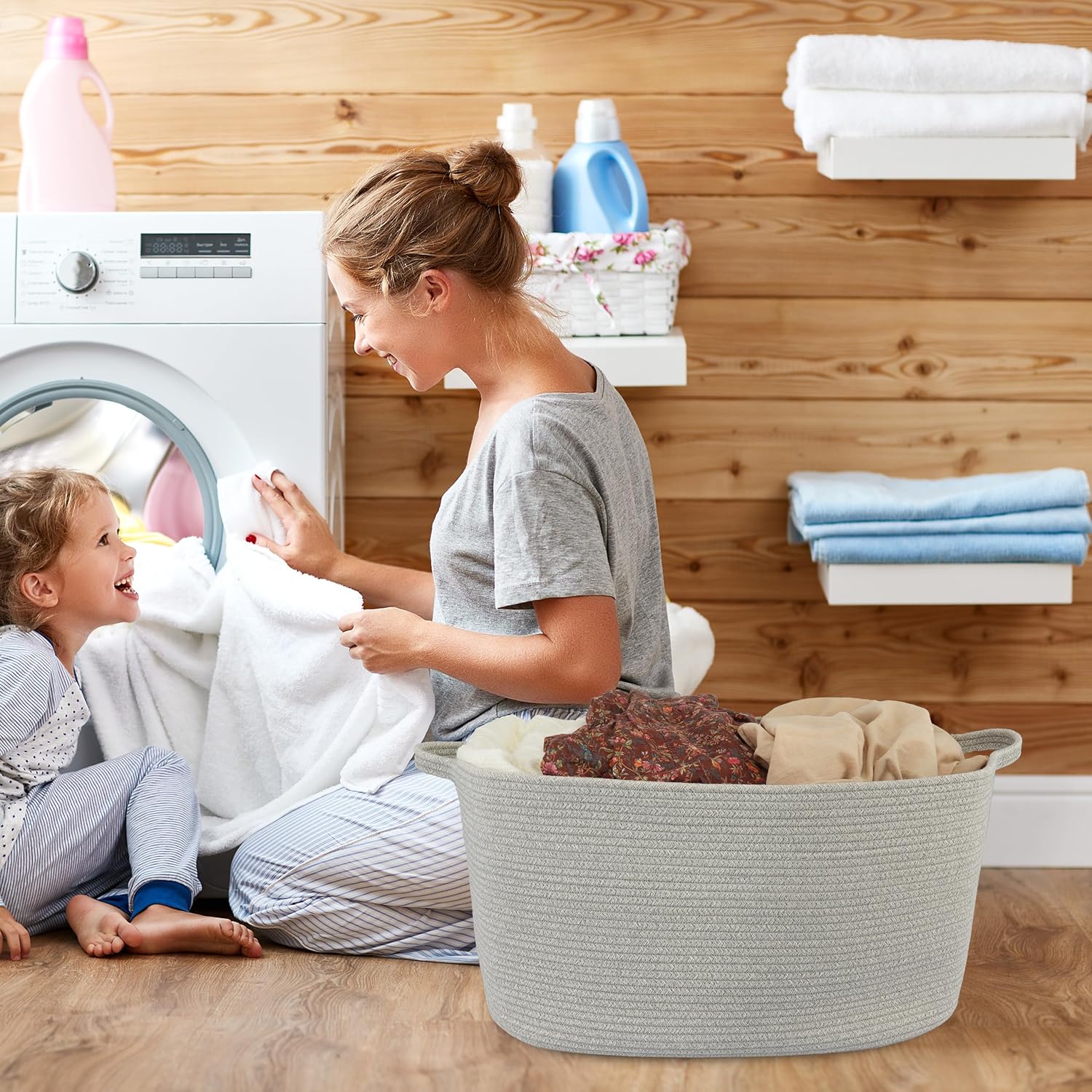 Large Cotton Rope Rectangle Storage Basket for Blankets and Toys