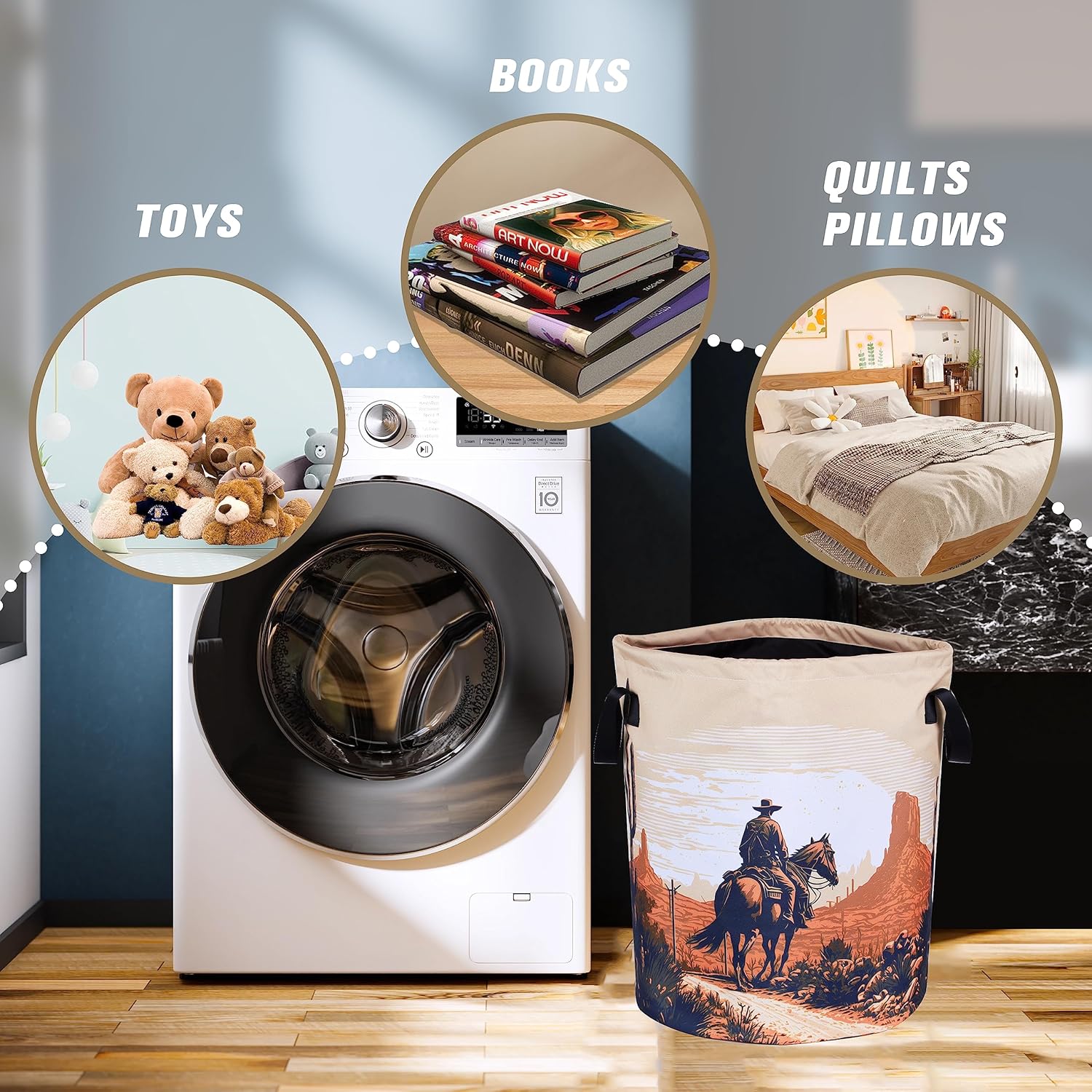Western Cowboy Style Folding Laundry Basket
