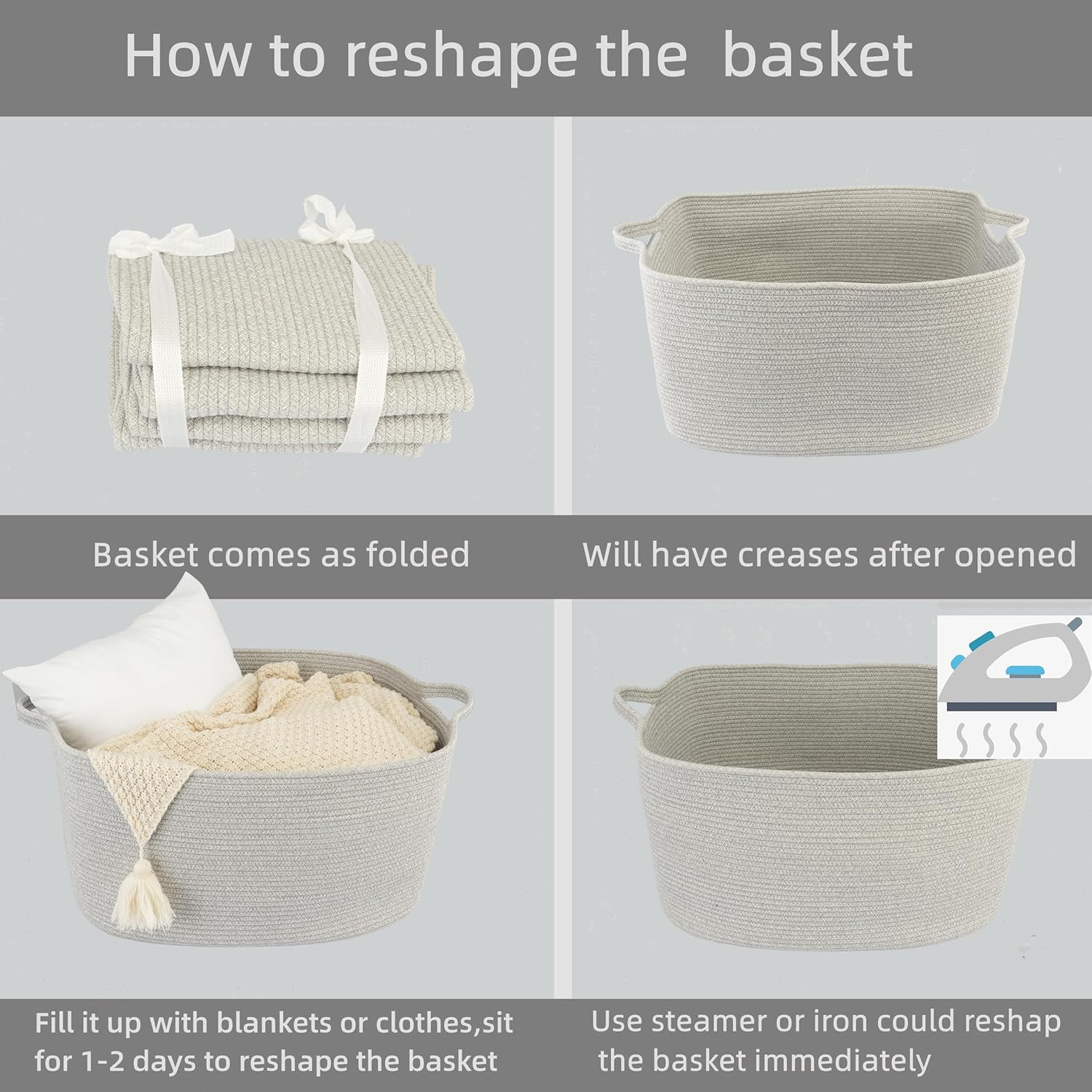 Large Cotton Rope Rectangle Storage Basket for Blankets and Toys