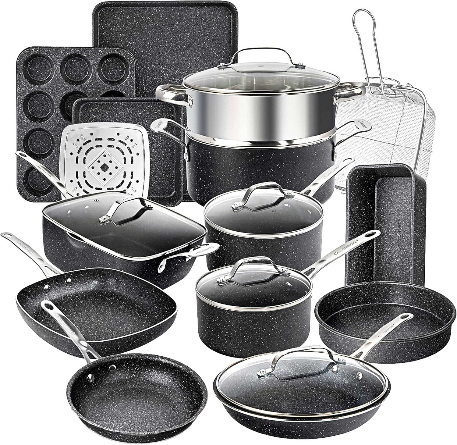 GranitestoneClean Safe 20-Pc Cookware Set Non-Stick Durable for Kitchen Use