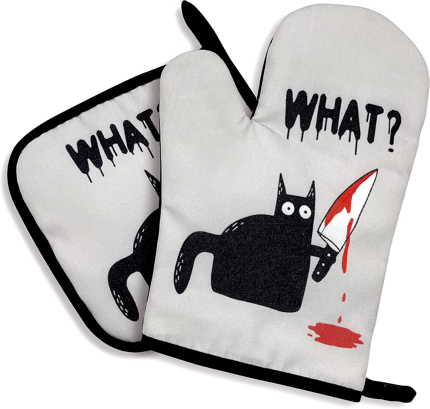 Set of 2 Cat Oven Mitts Pot Holders Heat-Resistant