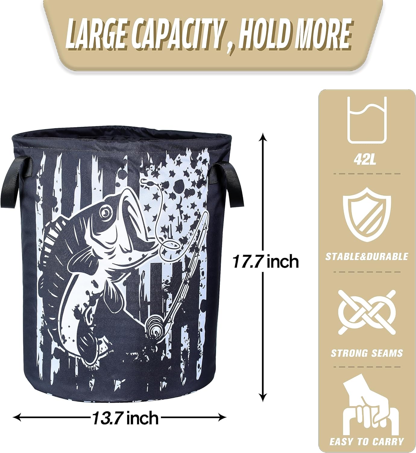 American Flag Bass Fish Multi-Fun Styley Folding Cloth Laundry Basket