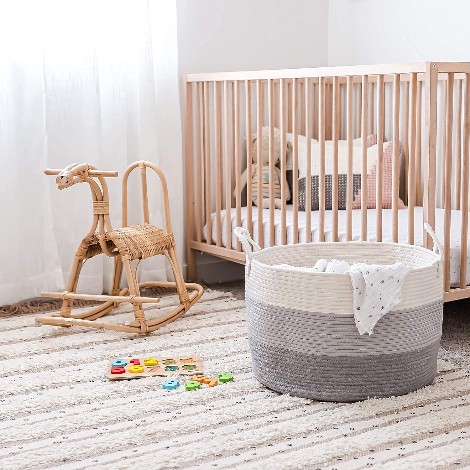 OrganiHaus Gray Extra Large Storage Basket for Blankets