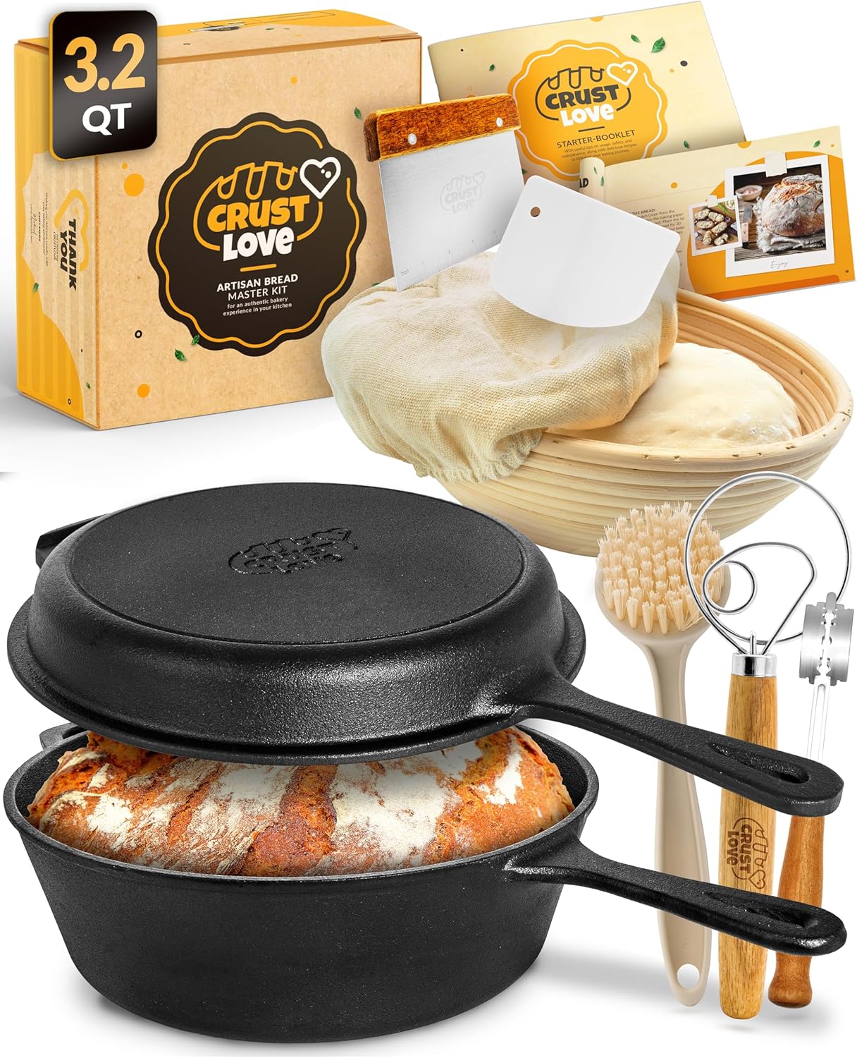 Cast Iron Dutch Oven Bread Baking Set - 32QT with Lid and Handles