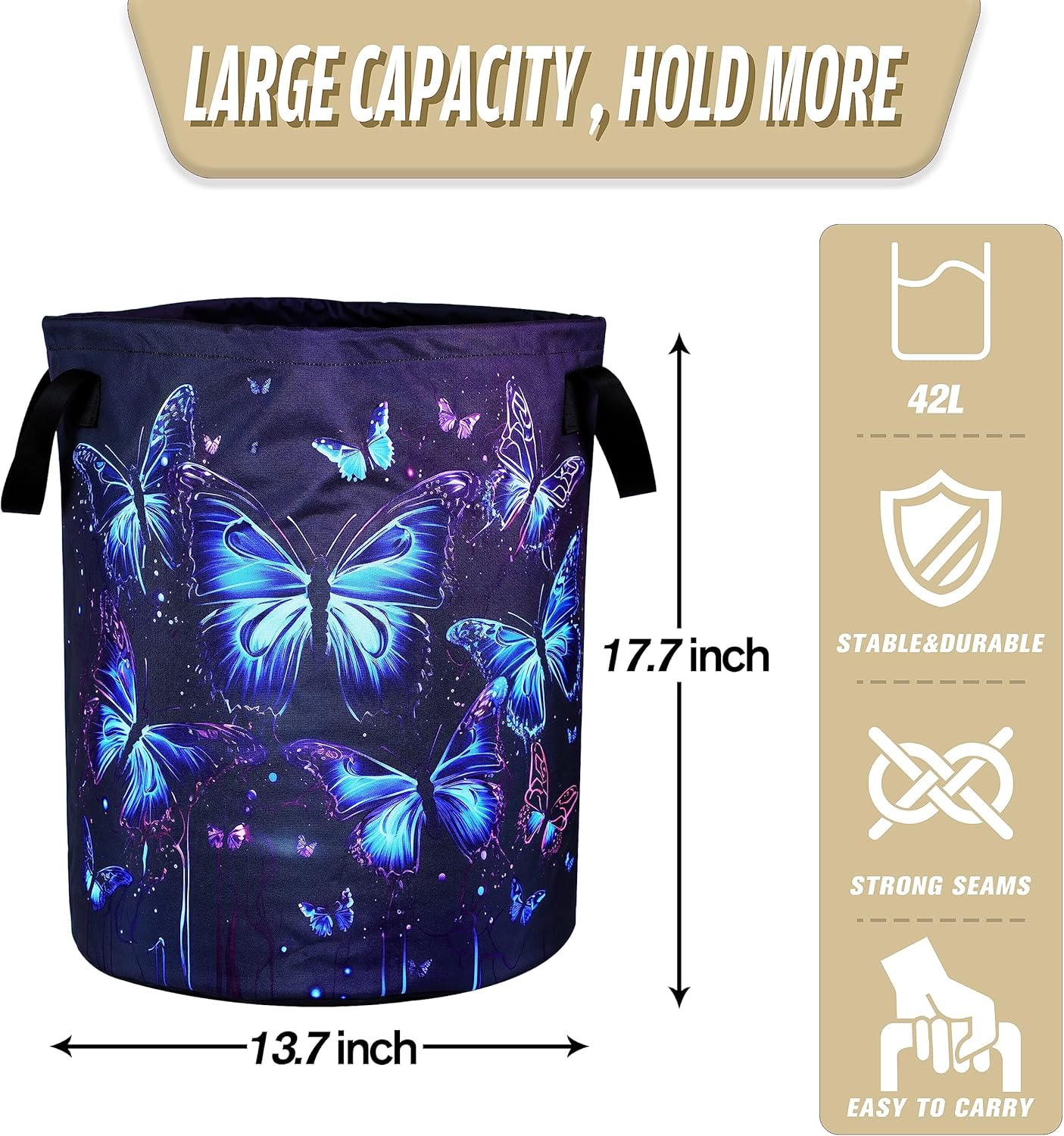 Blue Purple Butterfly Laundry Basket