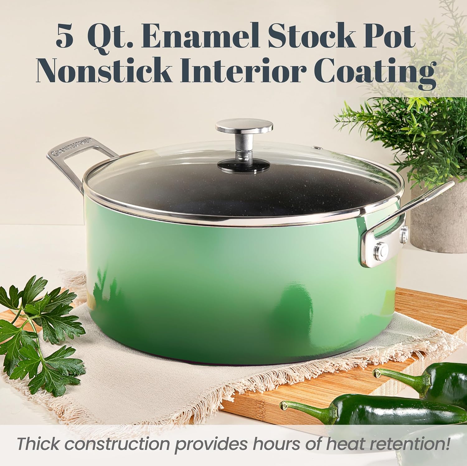 Granitestone 5 Qt Nonstick Enamel Stock Pot with Lid