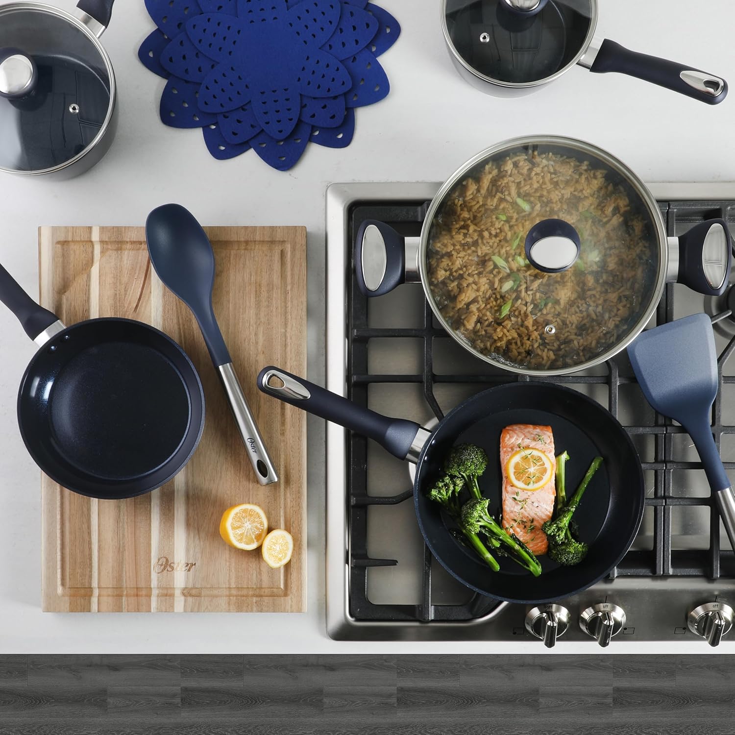 Oster Hawke 14-Piece Cookware Set BlackBlue