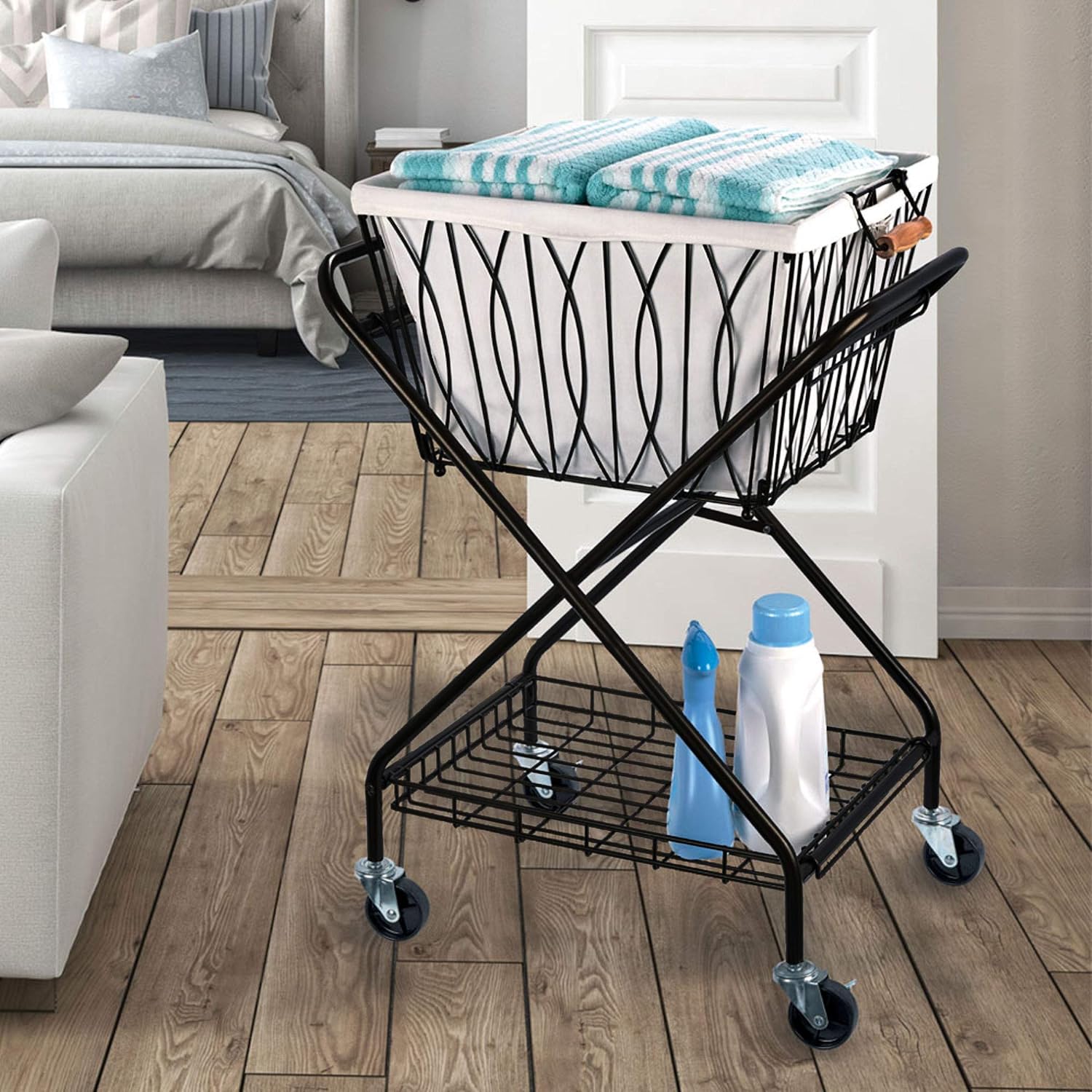 Verona Collapsible Laundry Cart with Basket Black Large 1