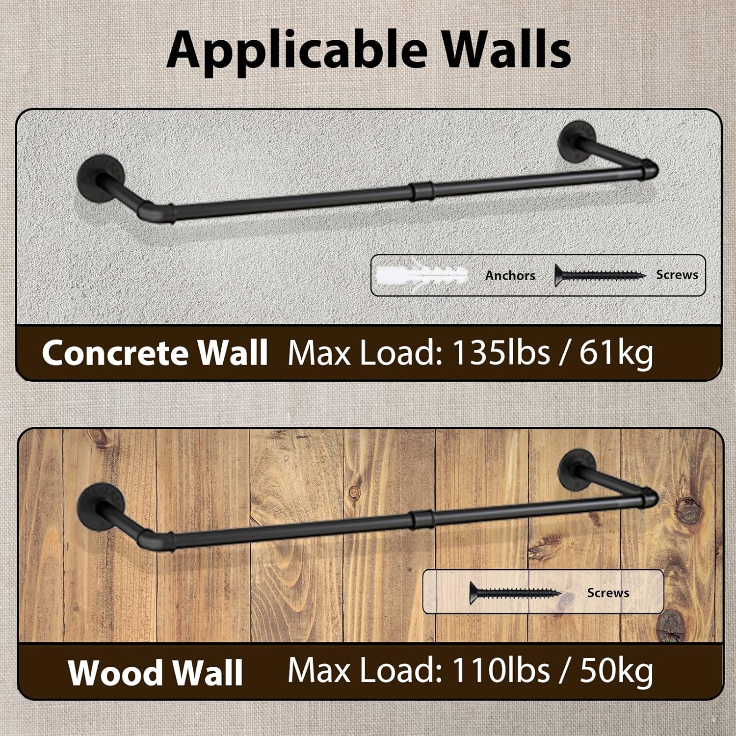 Industrial Pipe Wall-Mounted Clothes Rack - Durable Rust-Resistant