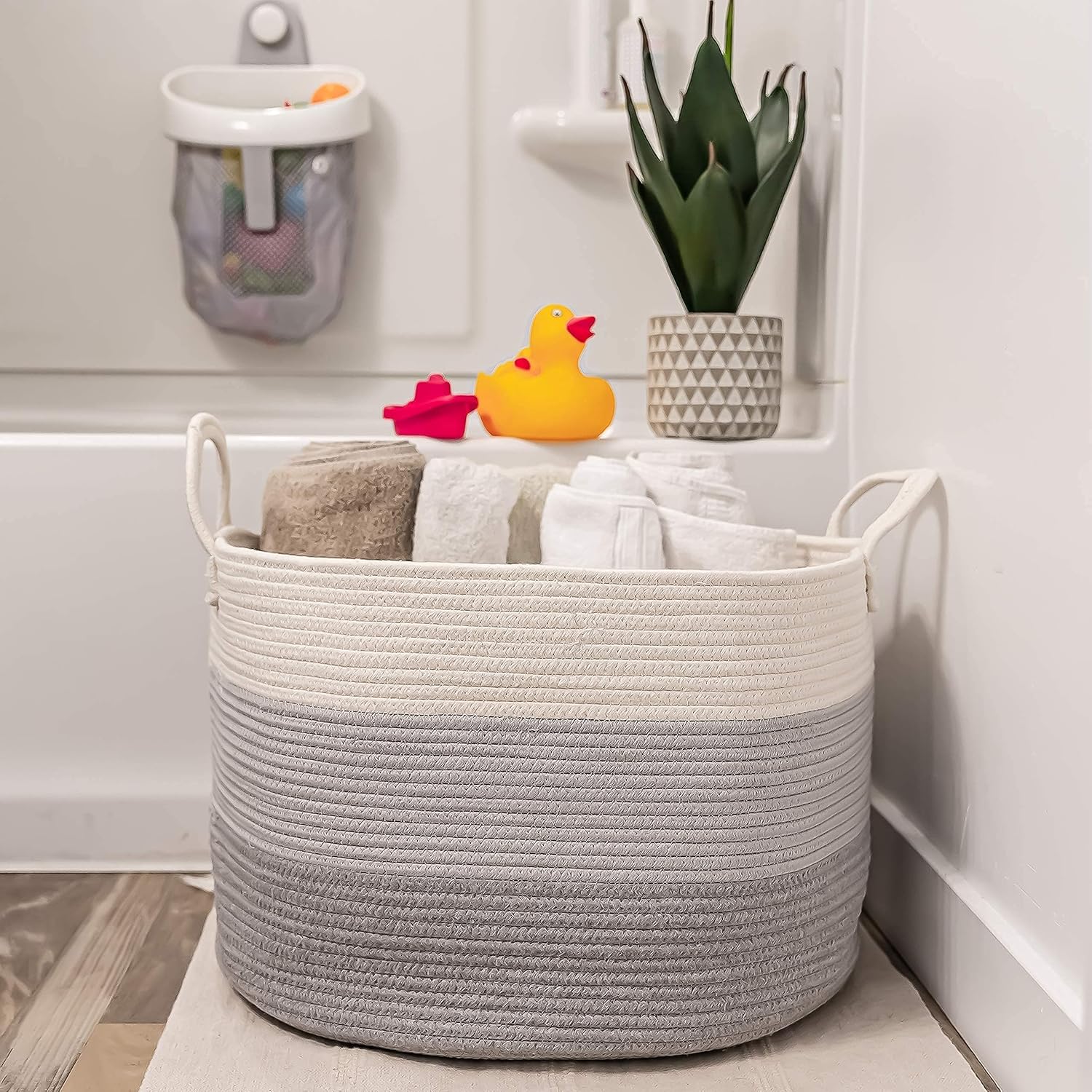 OrganiHaus Gray Extra Large Storage Basket for Blankets