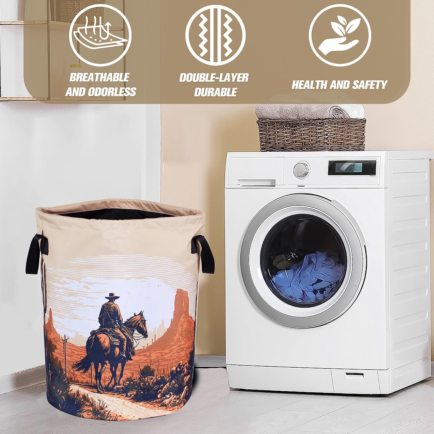 Western Cowboy Style Folding Laundry Basket
