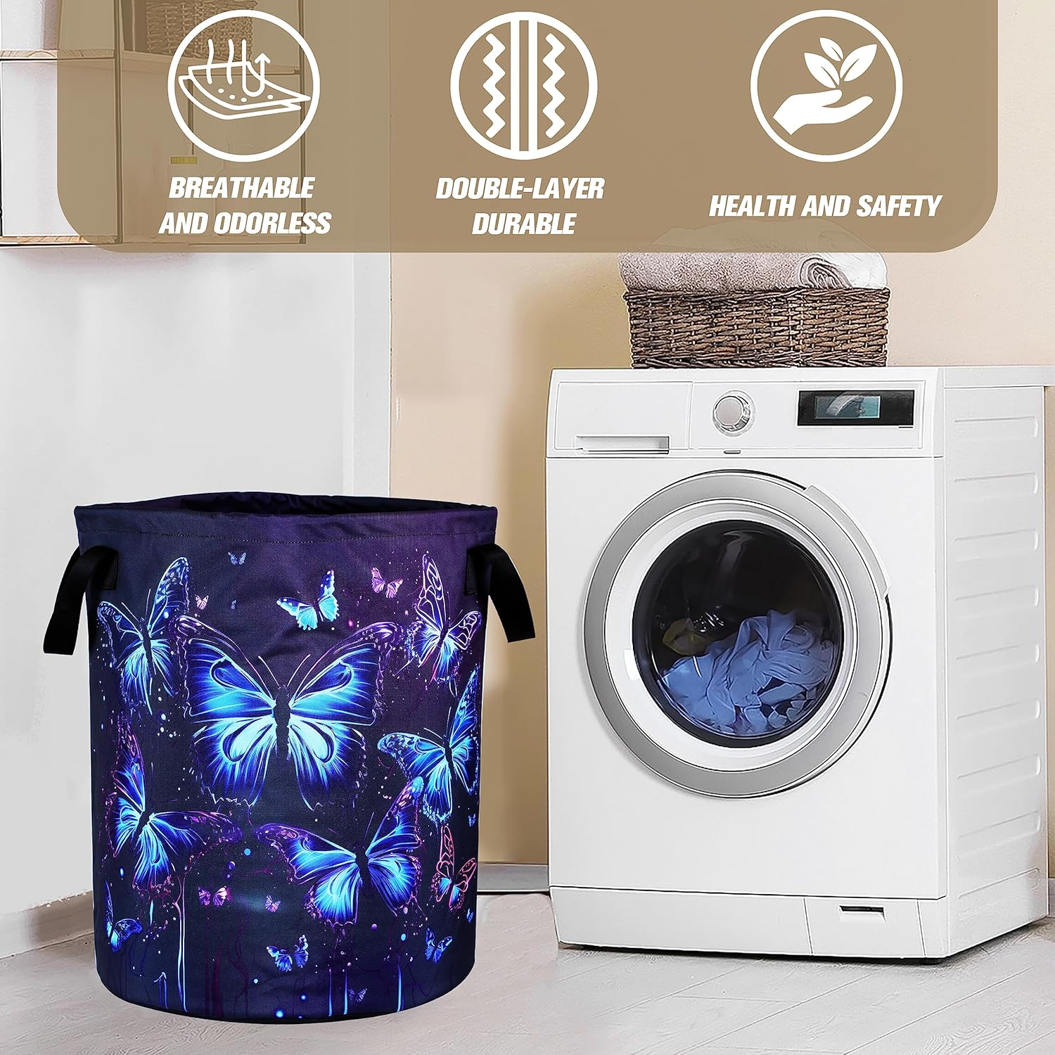 Blue Purple Butterfly Laundry Basket