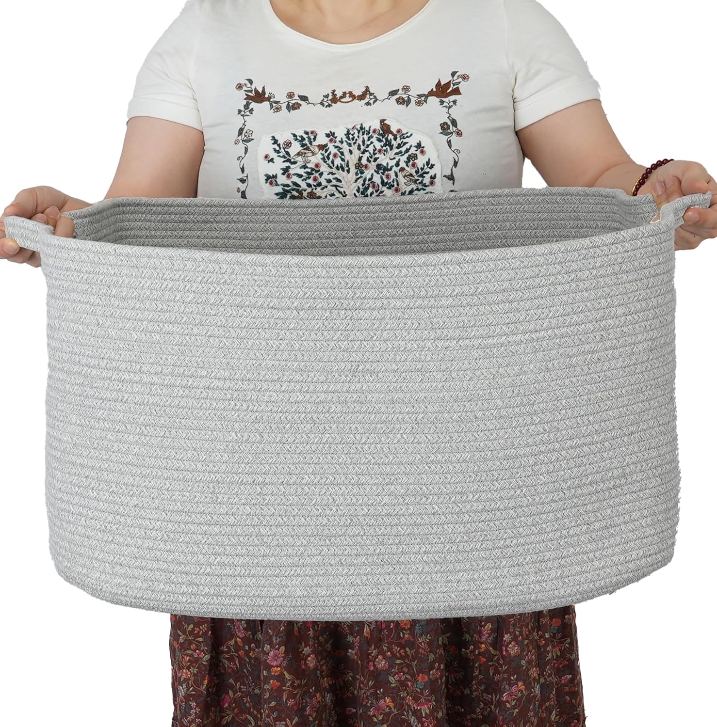Large Cotton Rope Rectangle Storage Basket for Blankets and Toys