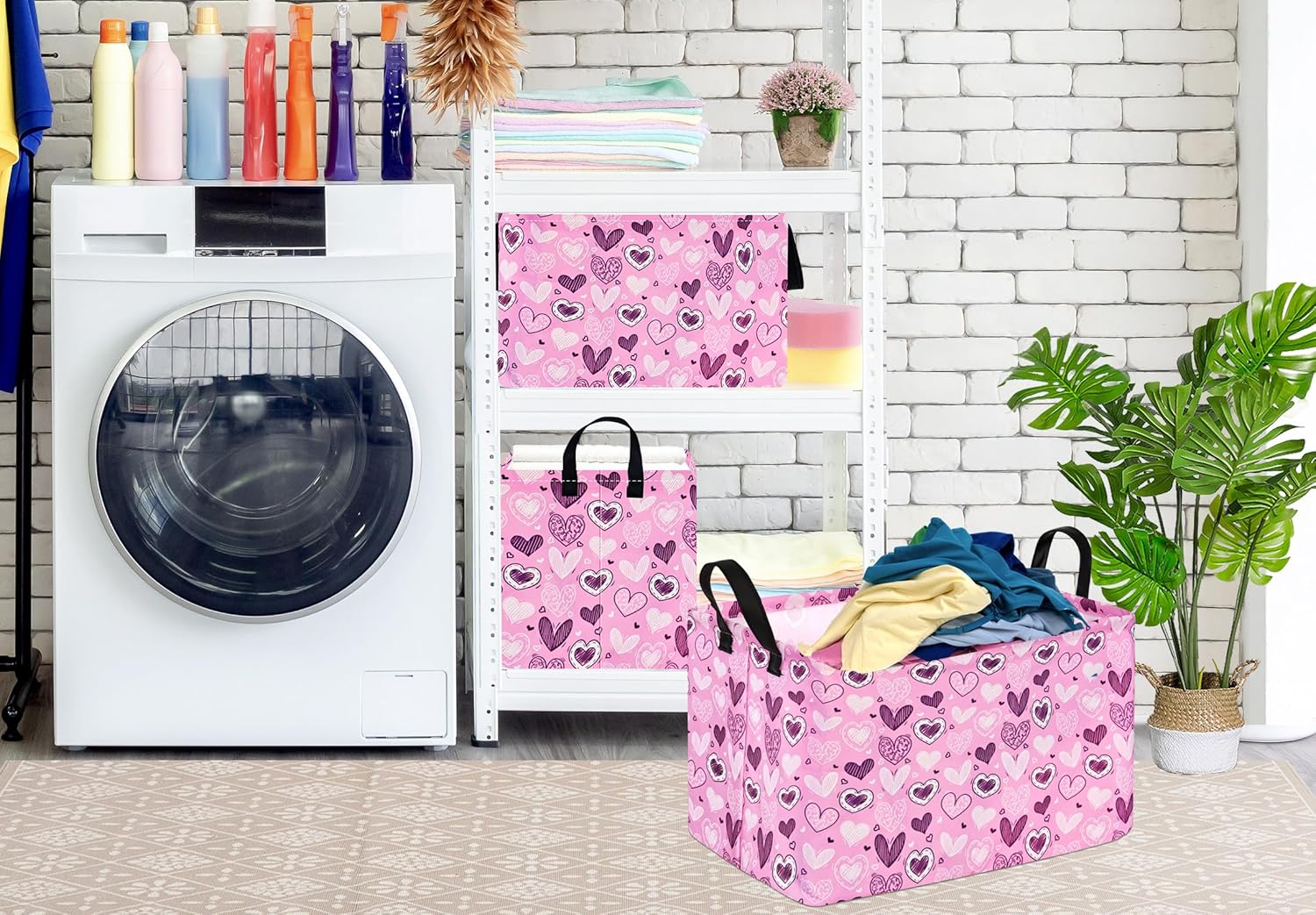 ACMUUNI Pink Heart Storage Basket for Kids and Laundry