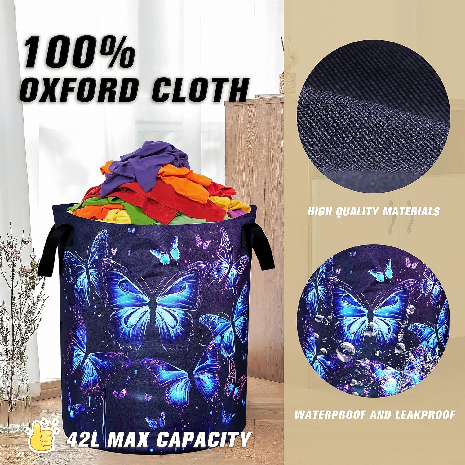 Blue Purple Butterfly Laundry Basket